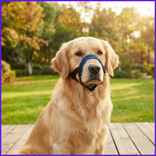 Museliére-pour-chien_à-sangle-avec-attache-pour-laisse-bleu