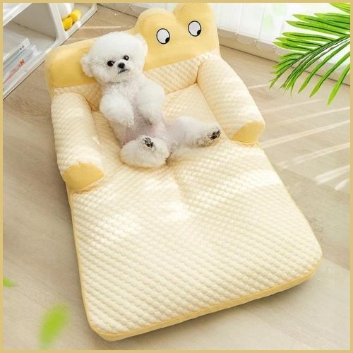 Canapé-chien-en-tissu-rafraîchissant-et-déhoussable-jaune