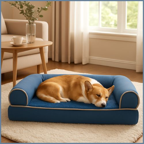 Canapé-pour-chien-XXL-confort-orthopédique-bleu