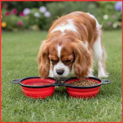 Gamelle-pliable-chien-double-en-silicone-pour-voyage-rouge