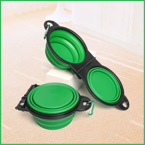 Gamelle-pliable-chien-double-en-silicone-pour-voyage-vert