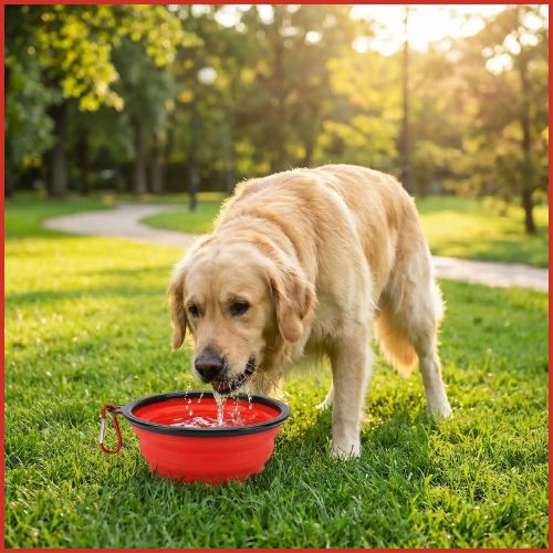 Gamelle-pliable-chien-en-silicone-pour-randonnée-rouge