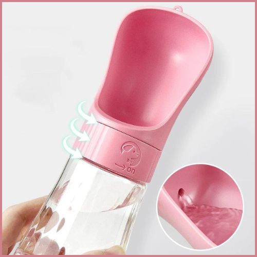 Gourde-chien-pour-promenade-anti-fuite-avec-abreuvoir-rose