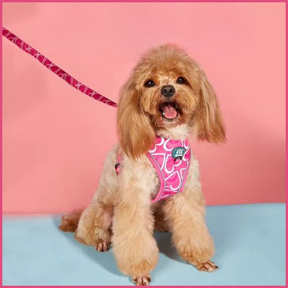 Harnais-chien-pratique-avec-laisse-et-distributeur-de-sacs-rose