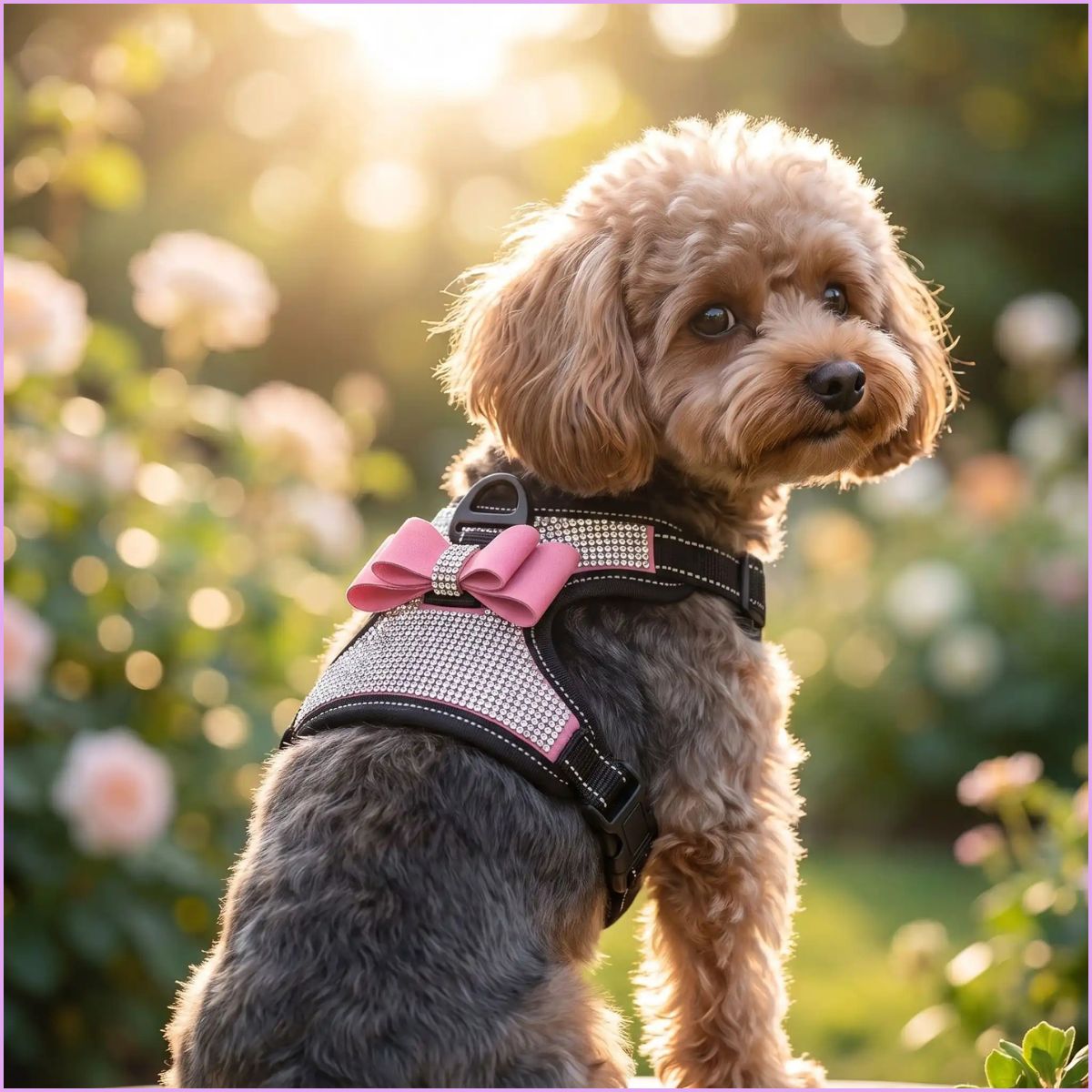 Harnais-chien-réglable-en-H-avec-strass-rose