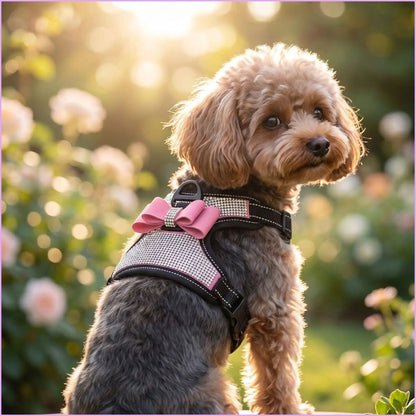 Harnais-chien-réglable-en-H-avec-strass-rose