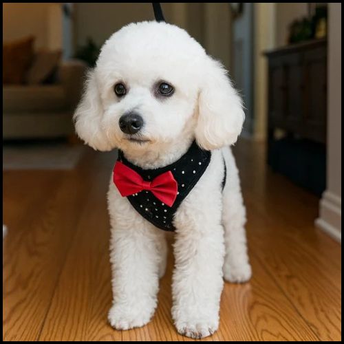 Harnais-petit-chien-doux-élégant-et-ajustable-rouge-papillon