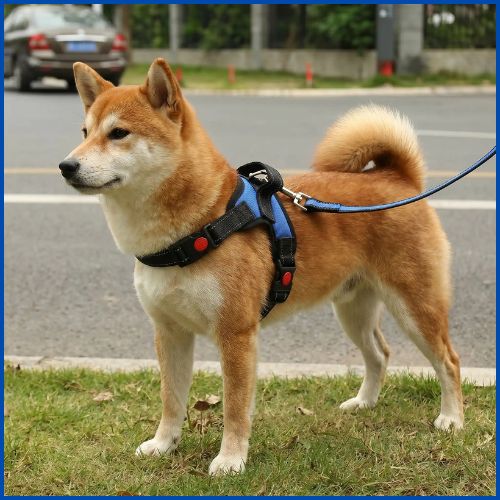 Harnais-pour-chien-Shiba-inu-réglable-et-rembourré-bleu