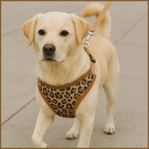 Harnais-pour-petit-chien_motif-léopard-ajustable-marron