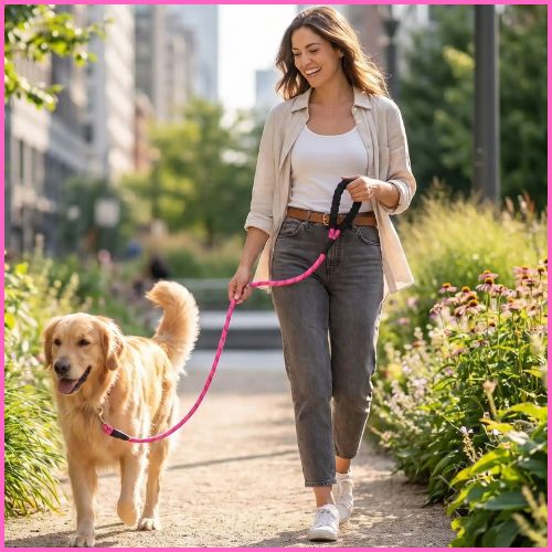 Laisse-lasso-chien-avec-poignée-rembourrée-rose