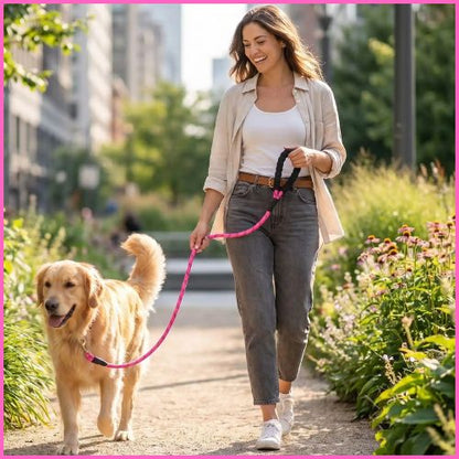 Laisse-lasso-chien-avec-poignée-rembourrée-rose