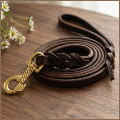 Laisse-pour-chien-en-cuir-véritable-marron