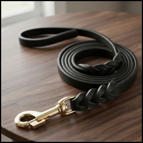 Laisse-pour-chien-en-cuir-véritable-noir