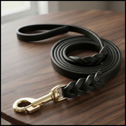 Laisse-pour-chien-en-cuir-véritable-noir