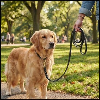 Laisse-pour-chien-en-cuir-véritable-noir