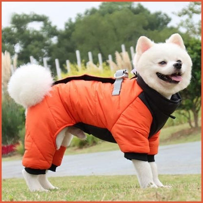 Manteau-chien_salopette-avec-harnais-intégrée-orange
