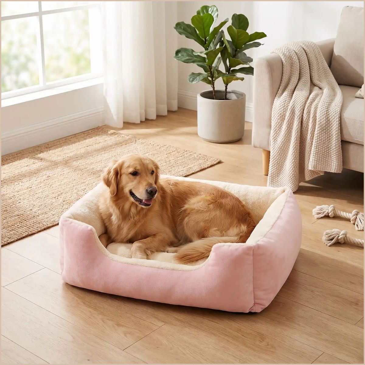 Panier-chien-XXL-doux-et-moelleux-rose