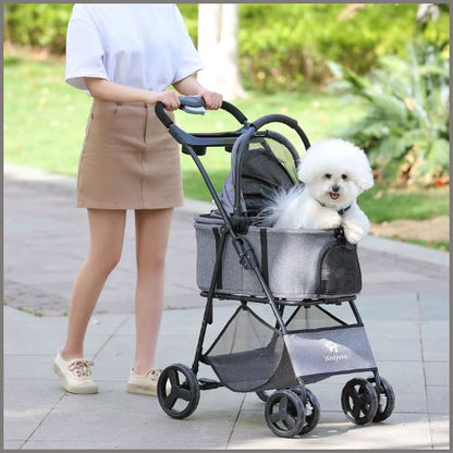 Poussette-pour-chien-15-kg-2-en-1-détachable-gris
