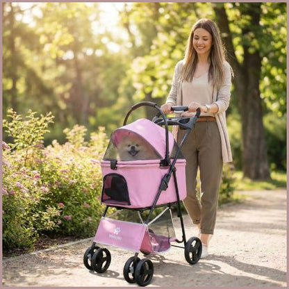 Poussette-pour-chien-15-kg-2-en-1-détachable-rose