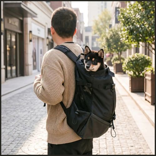 Sac-a-dos-pour-chien-idéal-pour-vélo-et-moto-noir-shib