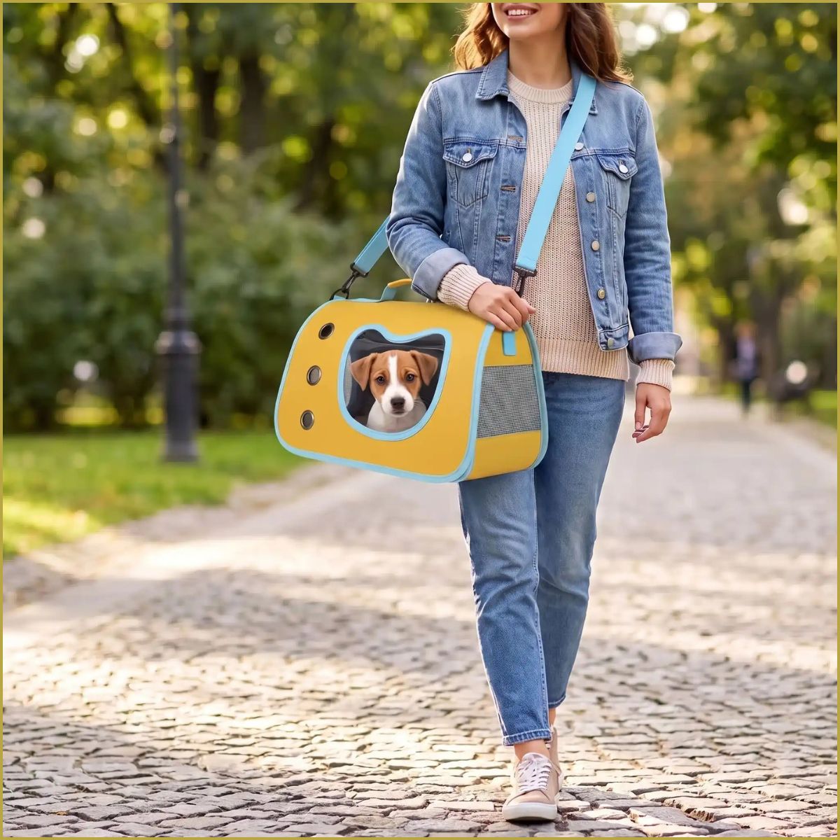 Sac-transport-pour-chien-petite-taille-pliable-jaune