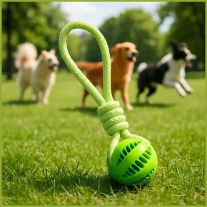 balle-chien_avec-corde-distributeur-de-friandises-verte
