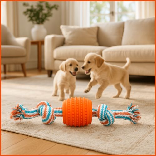 balle-pour-chien- petite-taille-et-chiot-avec-corde-orange