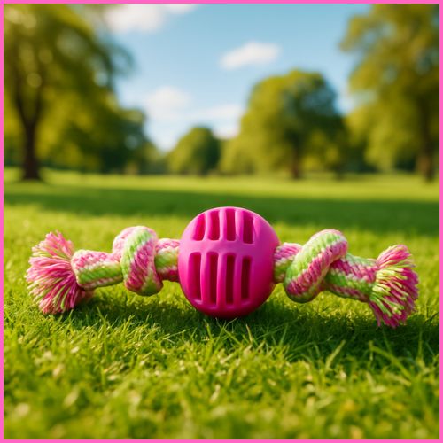 balle-pour-chien- petite-taille-et-chiot-avec-corde-rose