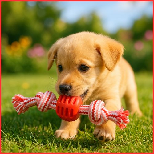 balle-pour-chien- petite-taille-et-chiot-avec-corde-rouge-