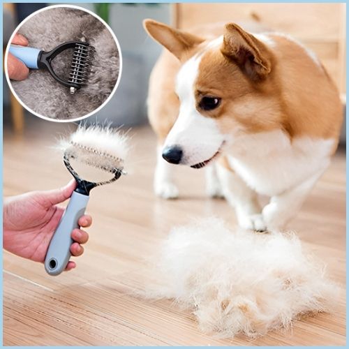 brosse-pour-chien-râteau-sous-poil-anti-nœuds-démêlant-bleu