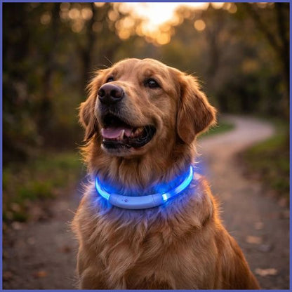 collier-lumineux-chien-LED-rechargeable-USB-reglable-etanche-bleu