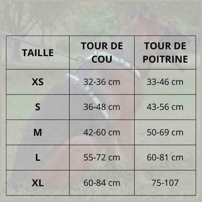 Harnais_chien_ à-sangles-fines-réglables-et-résistantes-tailles-tableau