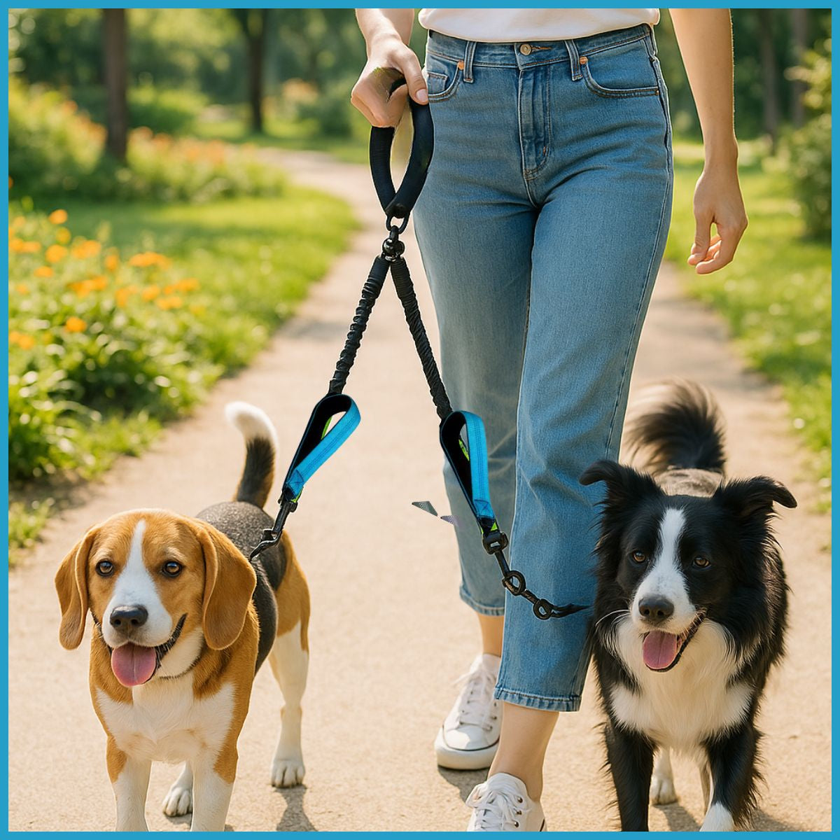 laisse-double-pour-chien-avec-poignée-rembourrée-bleu