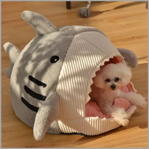 niche-pour-chien-petite-taille-en-forme-de-requin-gris