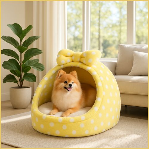 niche-pour-chien_d-intérieur-petite-et-moyenne-taille-jaune