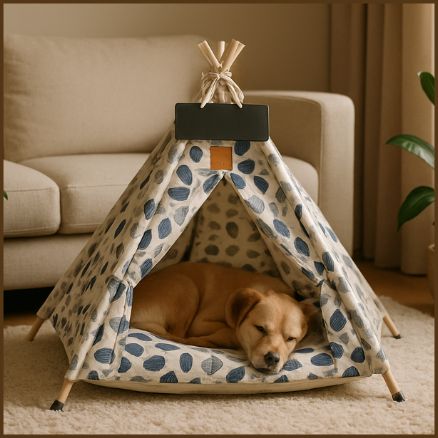 niche-pour-chien_en-forme-de-tente-avec-coussin-rembourré-feuille