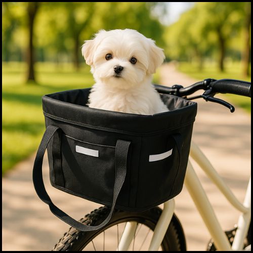 panier-velo-chien_fixation-rapide-et-sécurité-au-guidon-bichon-noir