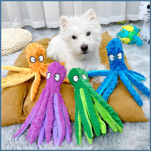 Peluche-pour-chien_en-forme-de-pieuvre-avec-couineur-couleur