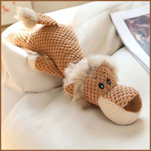 Peluche-pour-chien_résistante-et-couineuse-à-mâcher-lion