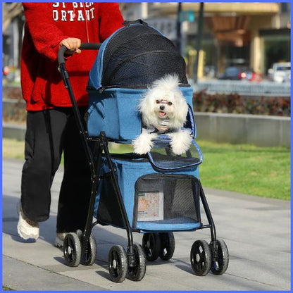 poussette-pour-chien-double-détachable-bleu