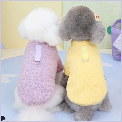 pull-chien-petite-taille-doux-avec-anneau-pour-laisse-intégrée-jaune
