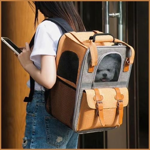 sac-a-dos-chien_petite-taille-avec-fenêtre-en-maille-marron