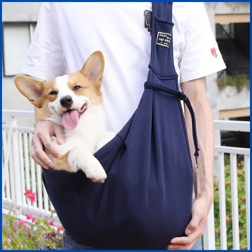 sac-transport-chien-bandoulière-réglable-ergonomique-bleu-welsh