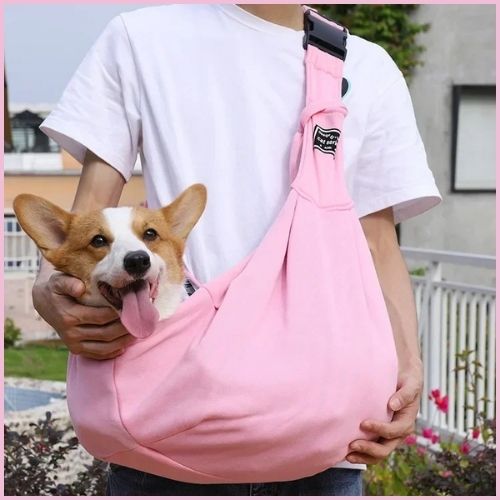sac-transport-chien-bandoulière-réglable-ergonomique-rose-welsh